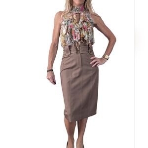 Vintage Cache Contour Silk Blend Halter Keyhole Dress Size 2 Bodycon Midi